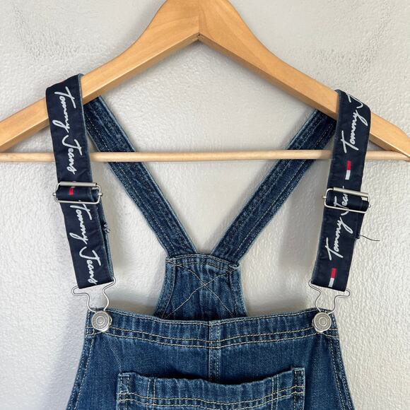 Tommy Hilfiger Jeans Overalls Women's Bibs Carpenter Denim Y2K Logo Strap Size 6 - Picture 4 of 16
